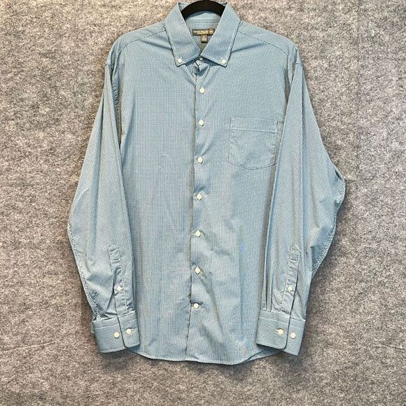 PETER MILLAR Summer Comfort Button Down Shirt Men's Large Blue Black Micro Plaid - Picture 3 of 14